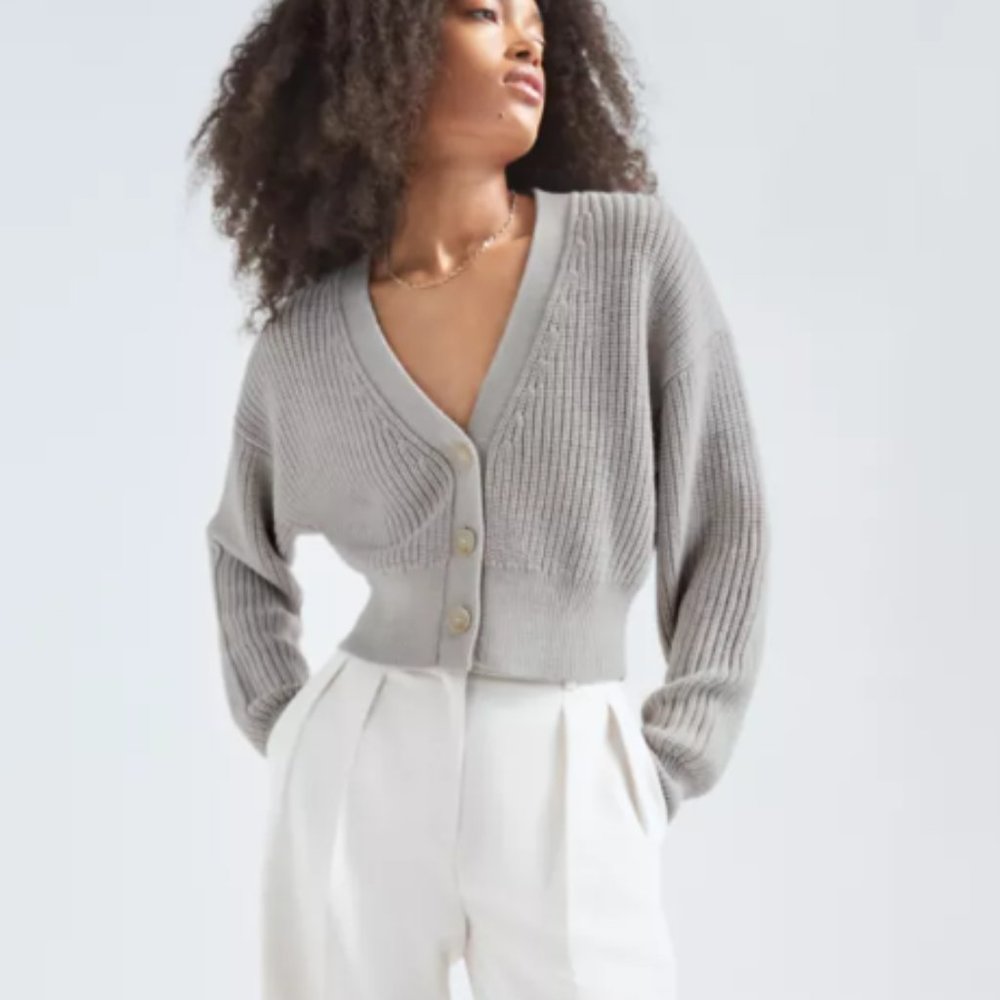 Babaton Gray Ribbed Cardigan